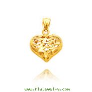 14K Yellow Gold Small Filigree Diamond-Cut Heart Pendant