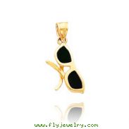 14K Yellow Gold Solid 3D Black Enameled Sunglasses Charm