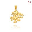 14K Yellow Gold Solid Polished Dragon Pendant