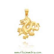 14K Yellow Gold Solid Polished Dragon Pendant