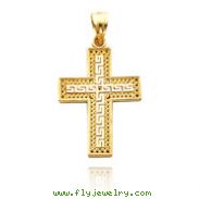 14K Yellow Gold Square Greek Filigree Cross Pendant