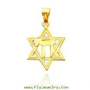 14K Yellow Gold Star of David Chai Charm