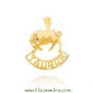14K Yellow Gold Taurus Banner Zodiac Pendant