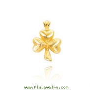14K Yellow Gold Textured Diamond-Cut Shamrock Pendant