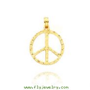 14K Yellow Gold Textured Peace Sign Pendant