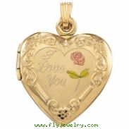 14K Yellow Gold Tri Color I Love You Heart Shaped Locket