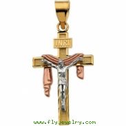 14K Yellow Gold Tricolor Crucifix With Shroud Pendant