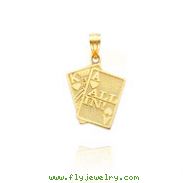 14K Yellow Gold Two Hearts "All In!" Cards Pendant