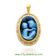 14K Yellow Gold Wide Frame & Diamond Everlasting Love Agate Cameo Pendant