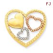 14K Yellow, Rose Gold And Rhodium Heart Pendant