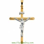 14K Yellow White Gold 35.5x24.75 Two Tone Crucifix Pendant