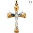 14K Yellow White Gold Two Tone Christ Is Risen Crucifix Pendant