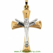 14K Yellow White Gold Two Tone Christ Is Risen Crucifix Pendant