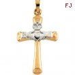 14K Yellow White Gold Two Tone Claddagh Cross Pendant