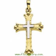 14K Yellow White Gold Two Tone Cross Pendant