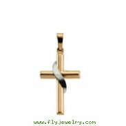 14K Yellow White Gold Two Tone Cross Pendant