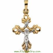 14K Yellow White Gold Two Tone Crucifix Pendant