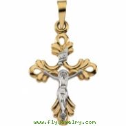 14K Yellow White Gold Two Tone Crucifix Pendant