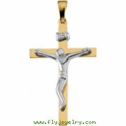 14K Yellow White Gold Two Tone Crucifix Pendant