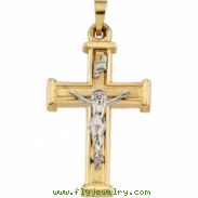 14K Yellow White Gold Two Tone Crucifix Pendant