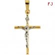 14K Yellow White Gold Two Tone Crucifix Pendant