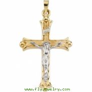 14K Yellow White Gold Two Tone Crucifix Pendant