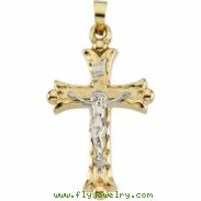 14K Yellow White Gold Two Tone Crucifix Pendant