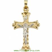 14K Yellow White Gold Two Tone Crucifix Pendant