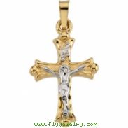 14K Yellow White Gold Two Tone Crucifix Pendant