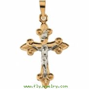 14K Yellow White Gold Two Tone Crucifix Pendant