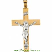 14K Yellow White Gold Two Tone Crucifix Pendant