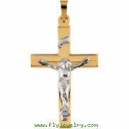 14K Yellow White Gold Two Tone Crucifix Pendant