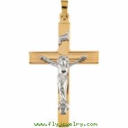 14K Yellow White Gold Two Tone Crucifix Pendant