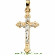 14K Yellow White Gold Two Tone Crucifix Pendant