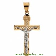 14K Yellow White Gold Two Tone Crucifix Pendant