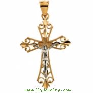 14K Yellow White Gold Two Tone Crucifix Pendant