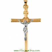 14K Yellow White Gold Two Tone Crucifix Pendant