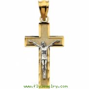 14K Yellow White Gold Two Tone Crucifix Pendant