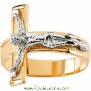 14K Yellow White Gold Two Tone Gents Crucifix Ring