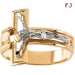 14K Yellow White Gold Two Tone Gents Crucifix Ring