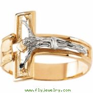 14K Yellow White Gold Two Tone Gents Crucifix Ring