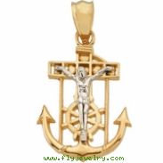 14K Yellow White Gold Two Tone Mariners Cross