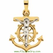 14K Yellow White Gold Two Tone Mariners Cross Pendant