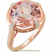 14kt Rose .02 CT-TW/ 12X12MM Polished GEN CKRBRD MORGANITE & DIA RIN