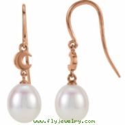 14kt Rose EARRINGS Complete with Stone NONE DROP 06.50 MM PEARL Polished FRESHWATER CULT PRL DROP EA