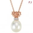 14kt Rose/White NECKLACE Complete with Stone 08.00 INCH ROUND 07.00 MM PEARL Polished PEARL AND .015