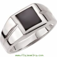 14kt White 08.00X08.00 mm Polished Mens Onyx Ring