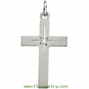 14kt White 13.00X09.00 MM Polished CROSS PENDANT W/DIAMOND