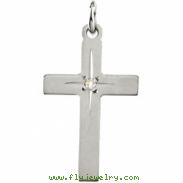 14kt White 18.00X12.00 MM Polished CROSS PENDANT W/DIAMOND