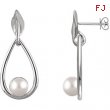 14kt White EARRINGS Complete with Stone NONE ROUND 06.00 MM PEARL Polished FRESHWATER CULTURED PEARL